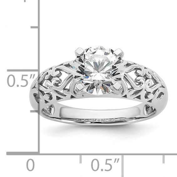 14k White Gold Peg Set Filigree Heart Design Solitaire Engagement Ring Mounting