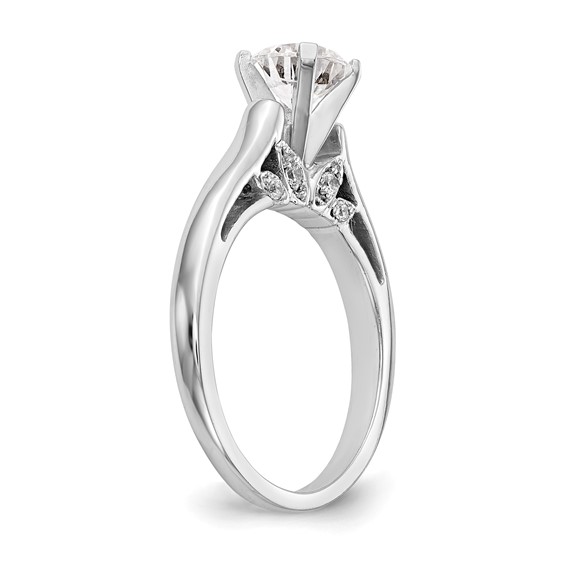 14k White Gold Peg Set Leaf Design Solitaire Engagement Ring Mounting
