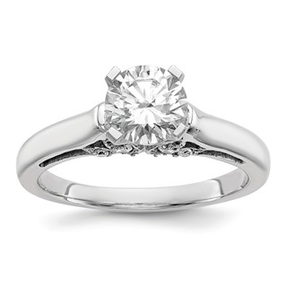 14k White Gold Peg Set Leaf Design Solitaire Engagement Ring Mounting