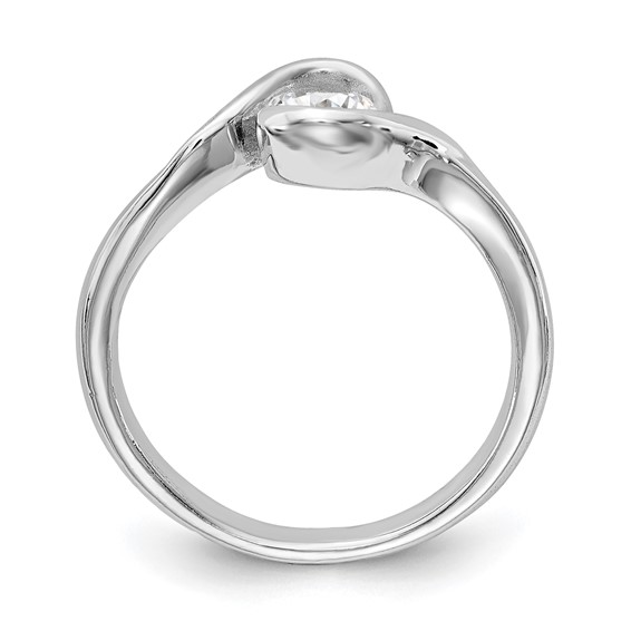 14k White Gold (Holds 1/2 carat (5.2mm) Round) Half-Bezel Bypass Solitaire Engagement Ring Mounting
