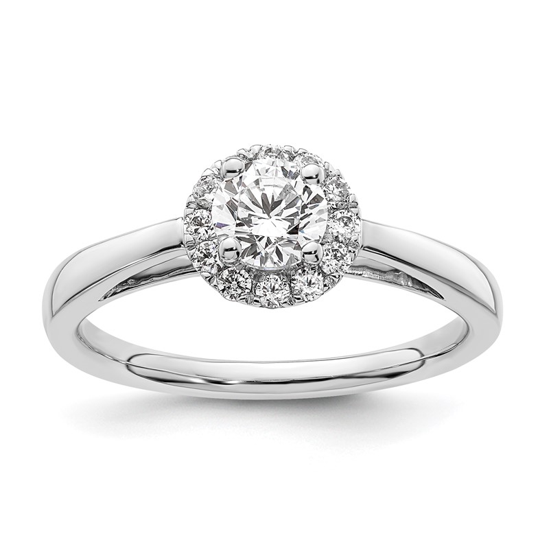 14k White Gold 1/2 carat Lab Grown Diamond VS/SI+ G+ Round Complete Halo Engagement Ring