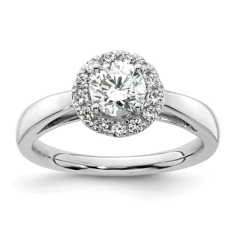 14k White Gold 1/4 carat Lab Grown Diamond VS/SI+ G+ 3/4 carat Center Round Semi Mount Halo Engagement Ring