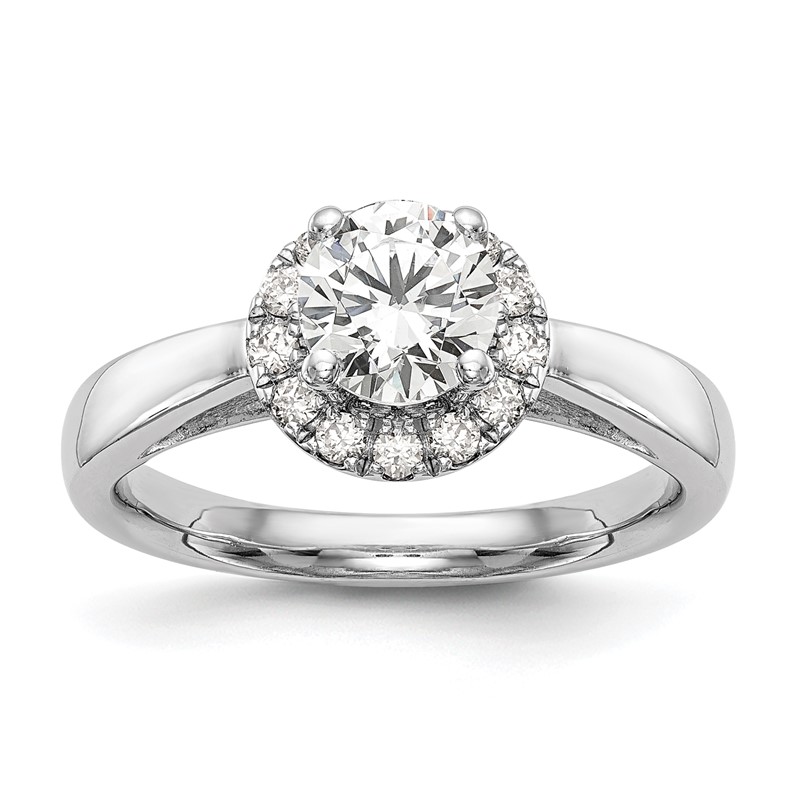 14k White Gold 1/3 carat Lab Grown Diamond VS/SI+ G+ 1 carat Center Round Semi Mount Halo Engagement Ring