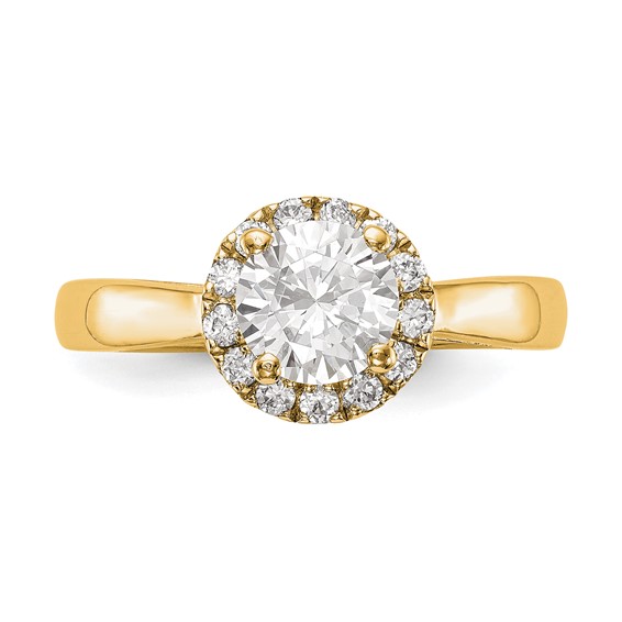 14k Yellow Round Halo Diamond Semi-mount Engagement Ring