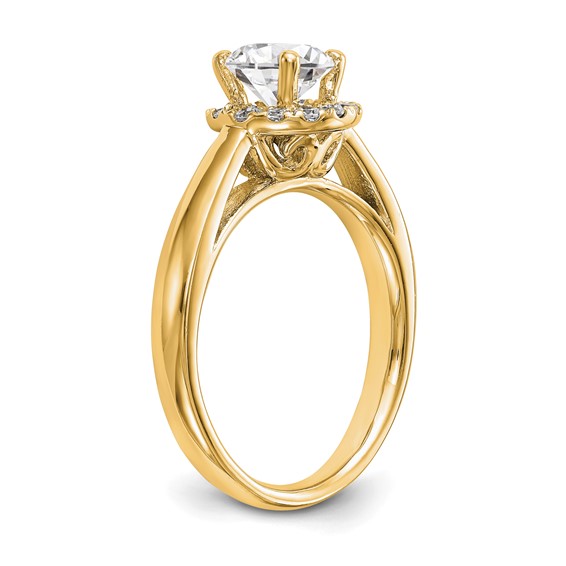 14k Yellow Round Halo Diamond Semi-mount Engagement Ring