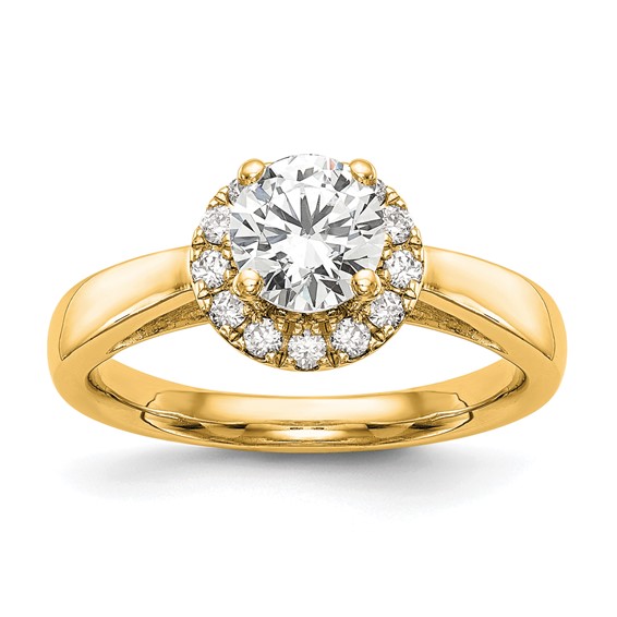 14k Yellow Round Halo Diamond Semi-mount Engagement Ring
