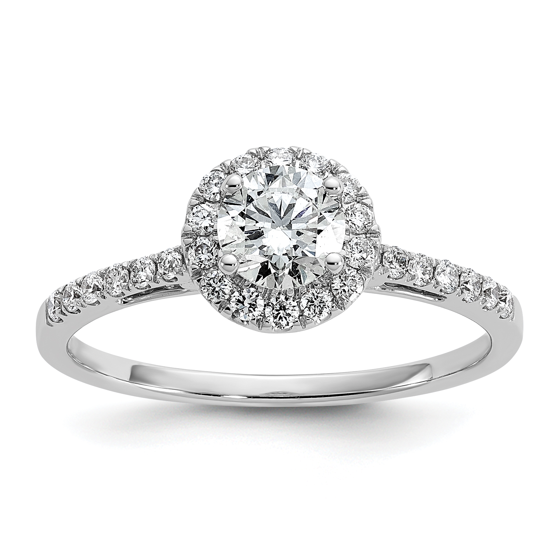 14k White Gold 3/4 carat Lab Grown Diamond VS/SI+ G+ Complete Size 7 Halo Engagement Ring (RM2042E-050-7CWLG)
