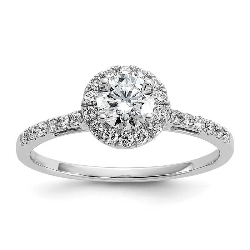 14k White Gold 3/4 carat Lab Grown Diamond VS/SI+ G+ Complete Size 6 Halo Engagement Ring