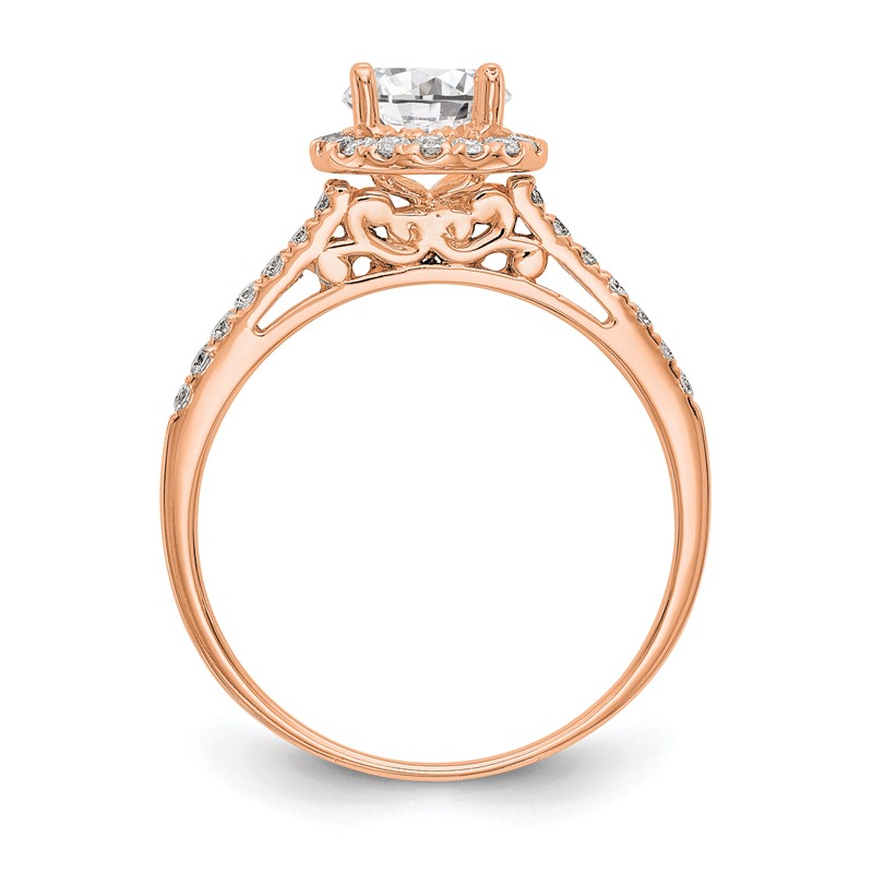 14K Rose Gold Lab Grown VS/SI+ G+ Dia Round Halo Semi-mount Eng Ring