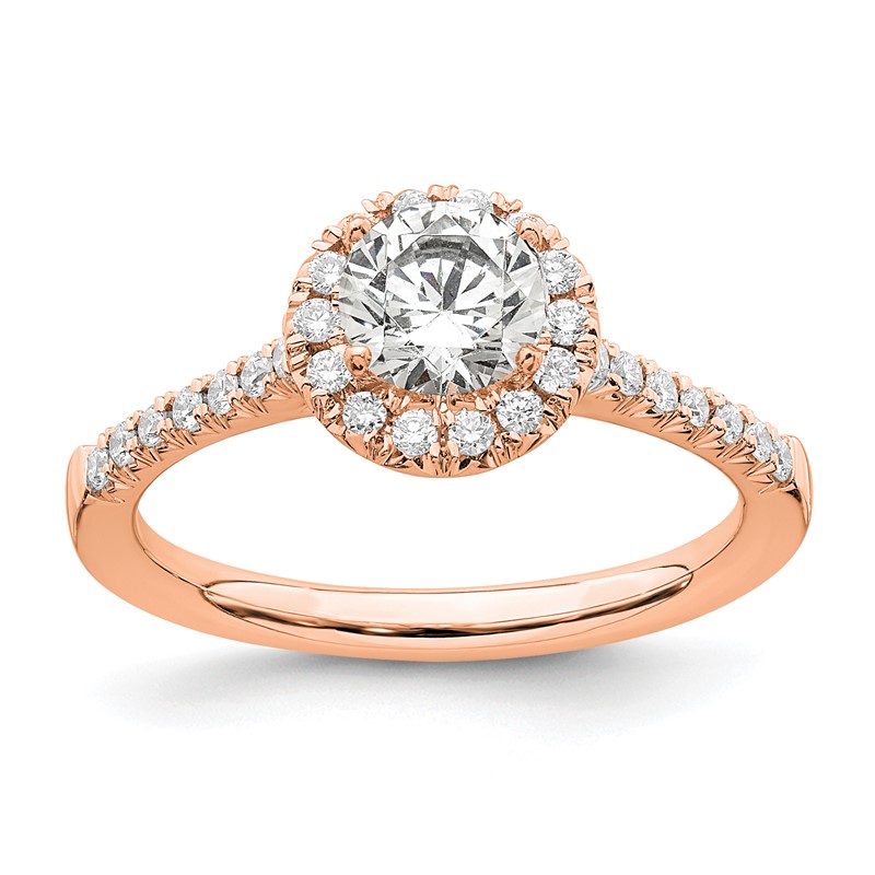 14k Rose Gold 3/4 carat Lab Grown Diamond VS/SI+ G+ Round Complete Size 7 Halo Engagement Ring