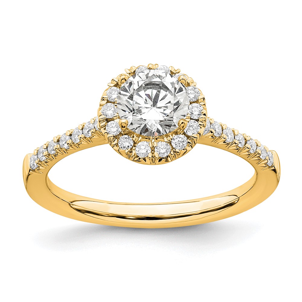 14K Yellow Gold 0.75 Carat Lab Grown Diamond VS SI+ G+ Round Complete Halo Engagement Ring