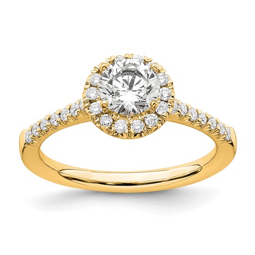 14K Yellow Gold 0.75 Carat Lab Grown Diamond VS SI+ G+ Round Complete Halo Engagement Ring, Size 5