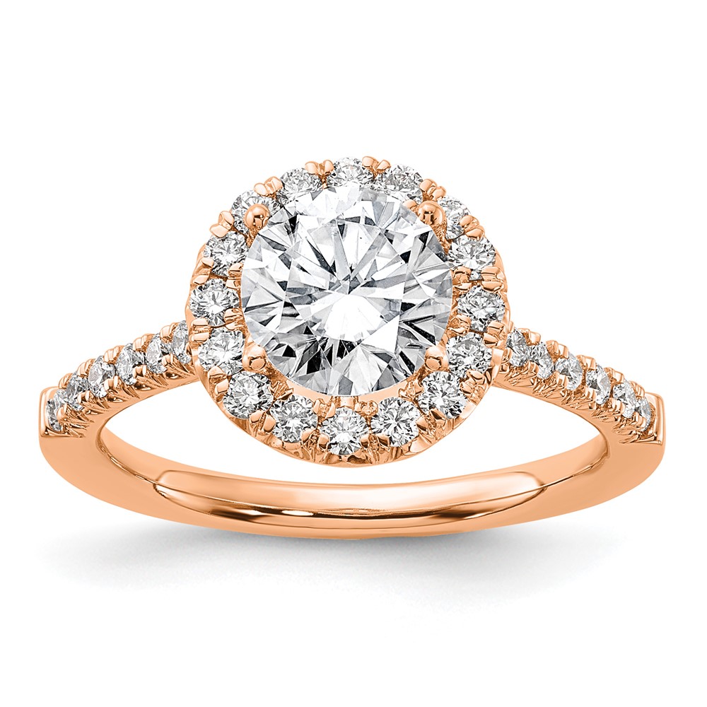 14K Rose Gold 0.50 Carat Lab Grown Diamond VS SI+ G+ 1.50 Carat Center Round Semi Mount Engagement Ring