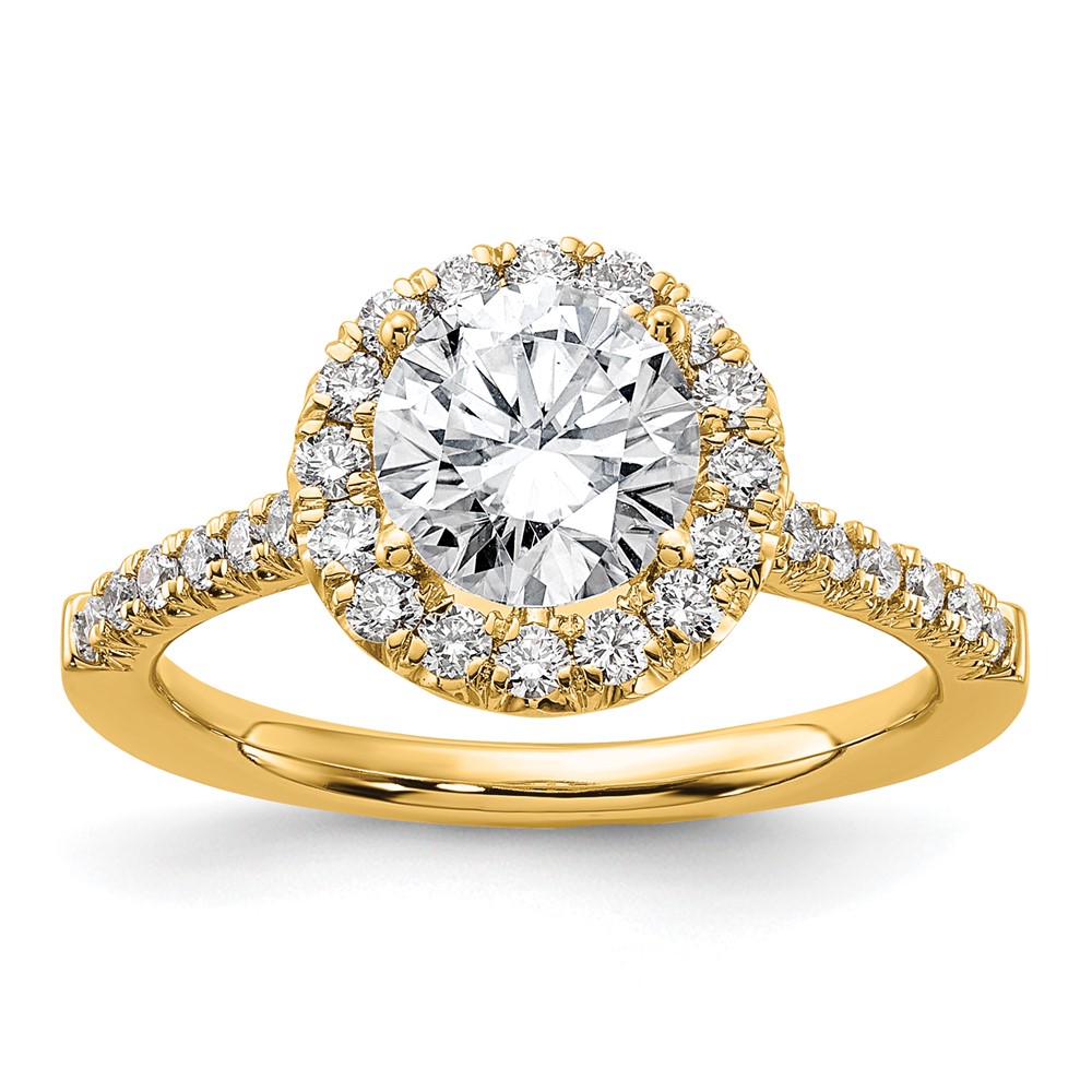 14K Yellow Gold 0.50 Carat Lab Grown Diamond VS SI+ G+ 1.50 Carat Center Round Semi Mount Engagement Ring