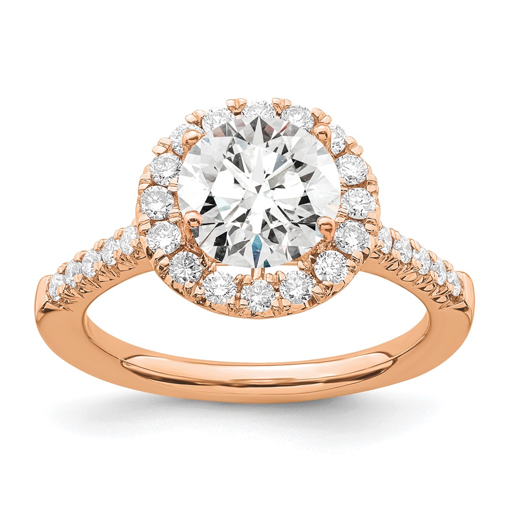 14K Rose Gold 0.50 Carat Lab Grown Diamond VS SI+ G+ 2 Carat Center Round Semi Mount Engagement Ring