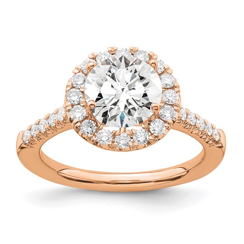 14K Rose Gold 0.50 Carat Lab Grown Diamond VS SI+ G+ 2 Carat Center Round Semi Mount Engagement Ring