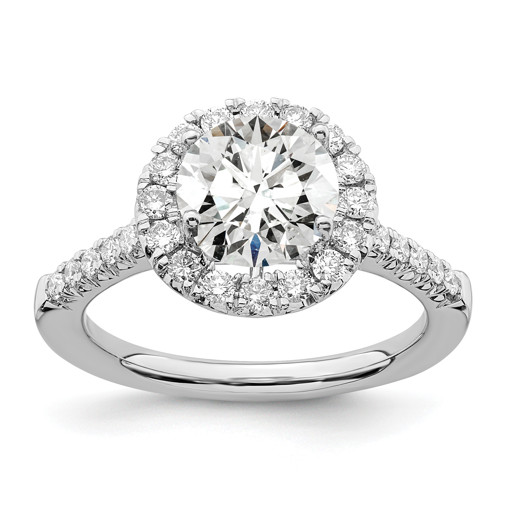 14k White Gold 1/2 carat Lab Grown Diamond VS/SI+ G+ 2 carat Center Round Semi Mount Engagement Ring (RM2057E-200-7WLG)