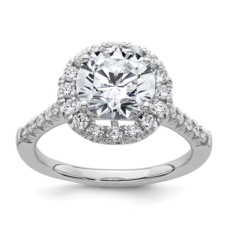 14kw Lab Grown VS/SI+ G+ Dia Round Halo Semi-mount Engagement Ring