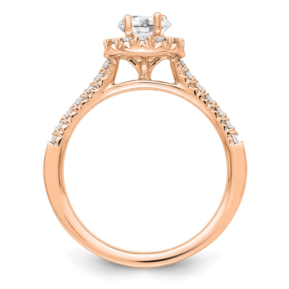 14k Rose Gold 1/3 carat Lab Grown Diamond VS/SI+ G+ 1/2 carat Center Oval Semi Mount Halo Engagement Ring (RM2058E-050-7RLG)