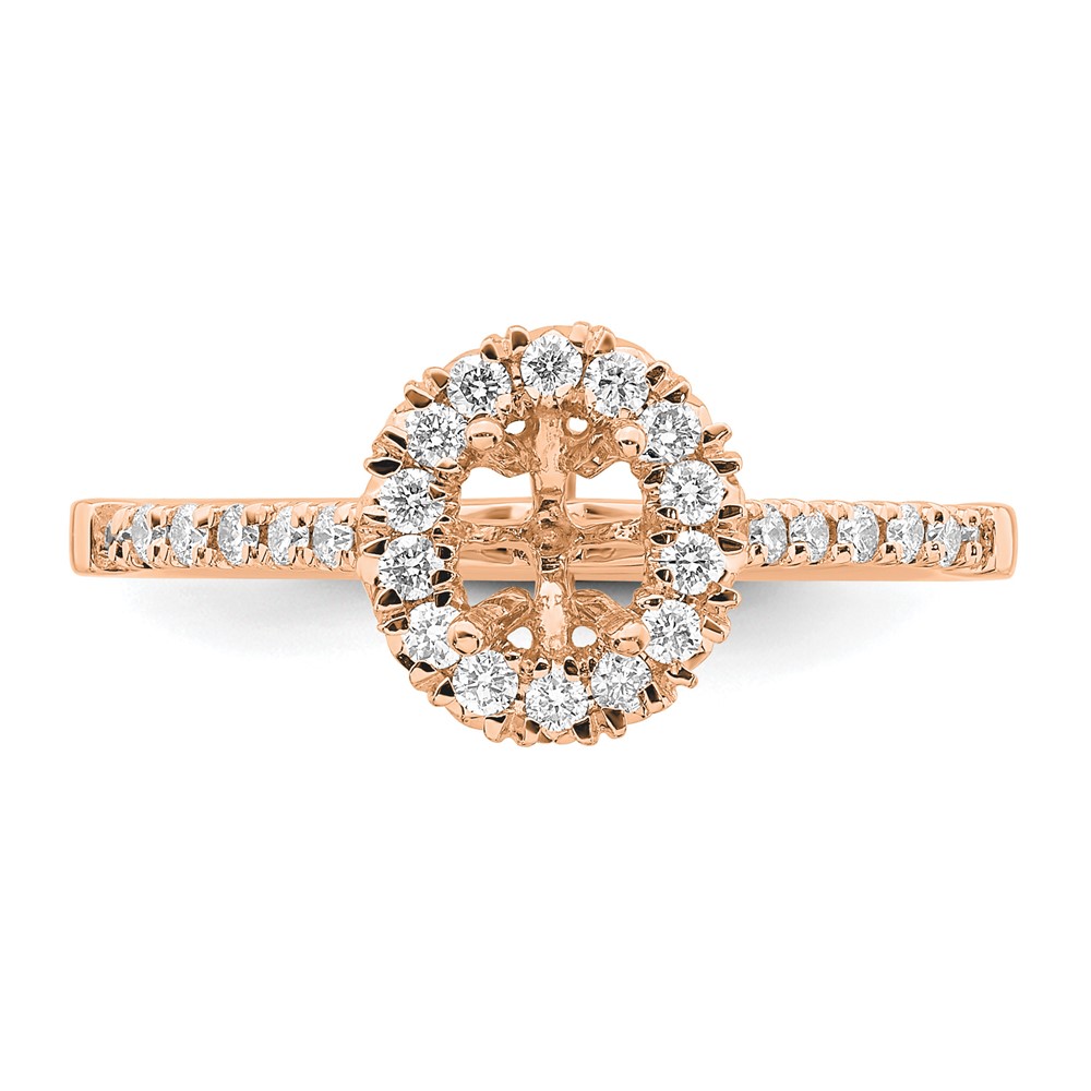 14k Rose Gold 1/3 carat Lab Grown Diamond VS/SI+ G+ 1/2 carat Center Oval Semi Mount Halo Engagement Ring (RM2058E-050-7RLG)