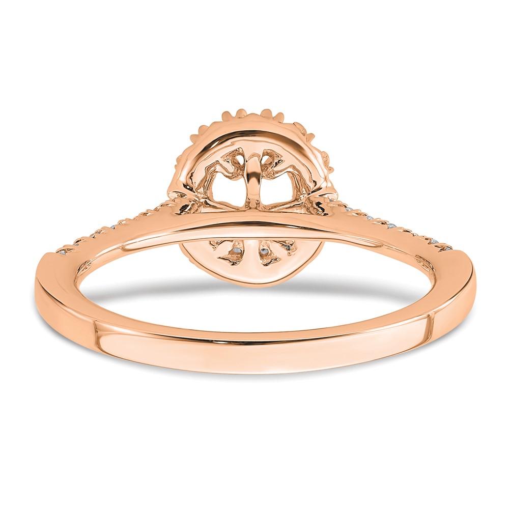 14k Rose Gold 1/3 carat Lab Grown Diamond VS/SI+ G+ 1/2 carat Center Oval Semi Mount Halo Engagement Ring (RM2058E-050-7RLG)
