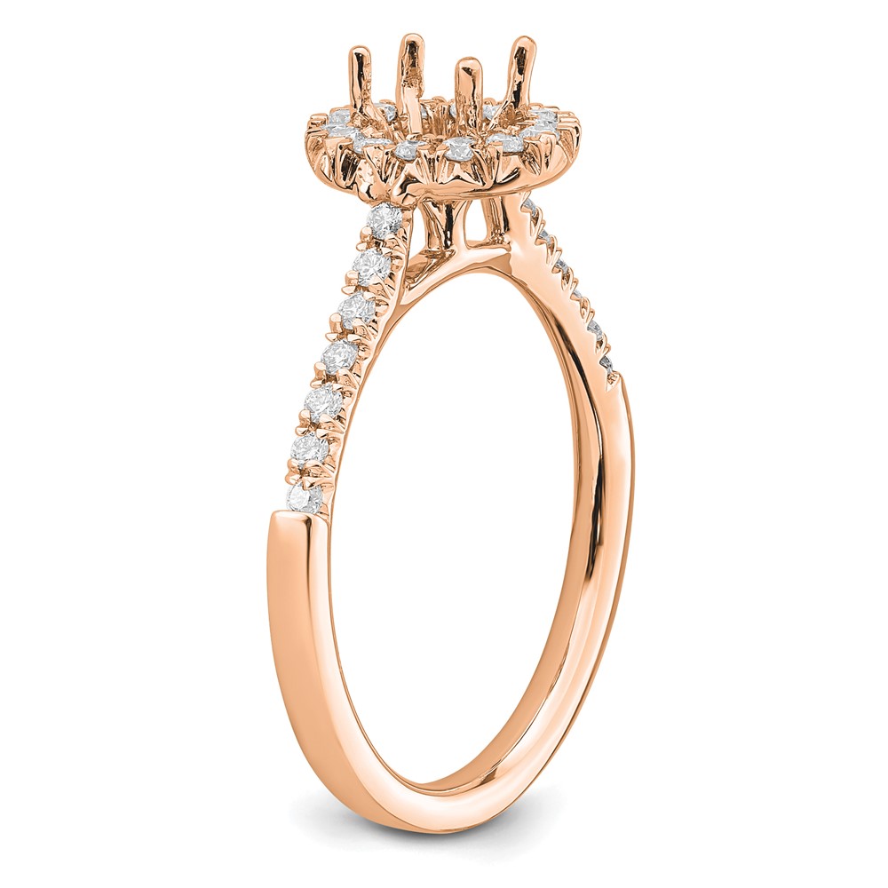 14k Rose Gold 1/3 carat Lab Grown Diamond VS/SI+ G+ 1/2 carat Center Oval Semi Mount Halo Engagement Ring (RM2058E-050-7RLG)