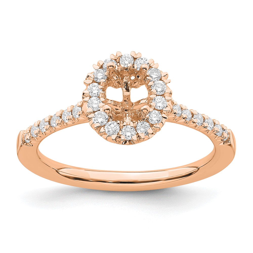 14k Rose Gold 1/3 carat Lab Grown Diamond VS/SI+ G+ 1/2 carat Center Oval Semi Mount Halo Engagement Ring (RM2058E-050-7RLG)