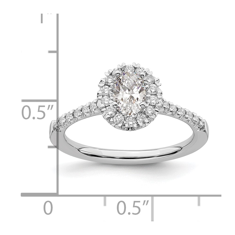 14k White Gold 7/8 carat Lab Grown Diamond VS/SI+ G+ Oval Complete Halo Engagement Ring (RM2058E-050-7CWLG)