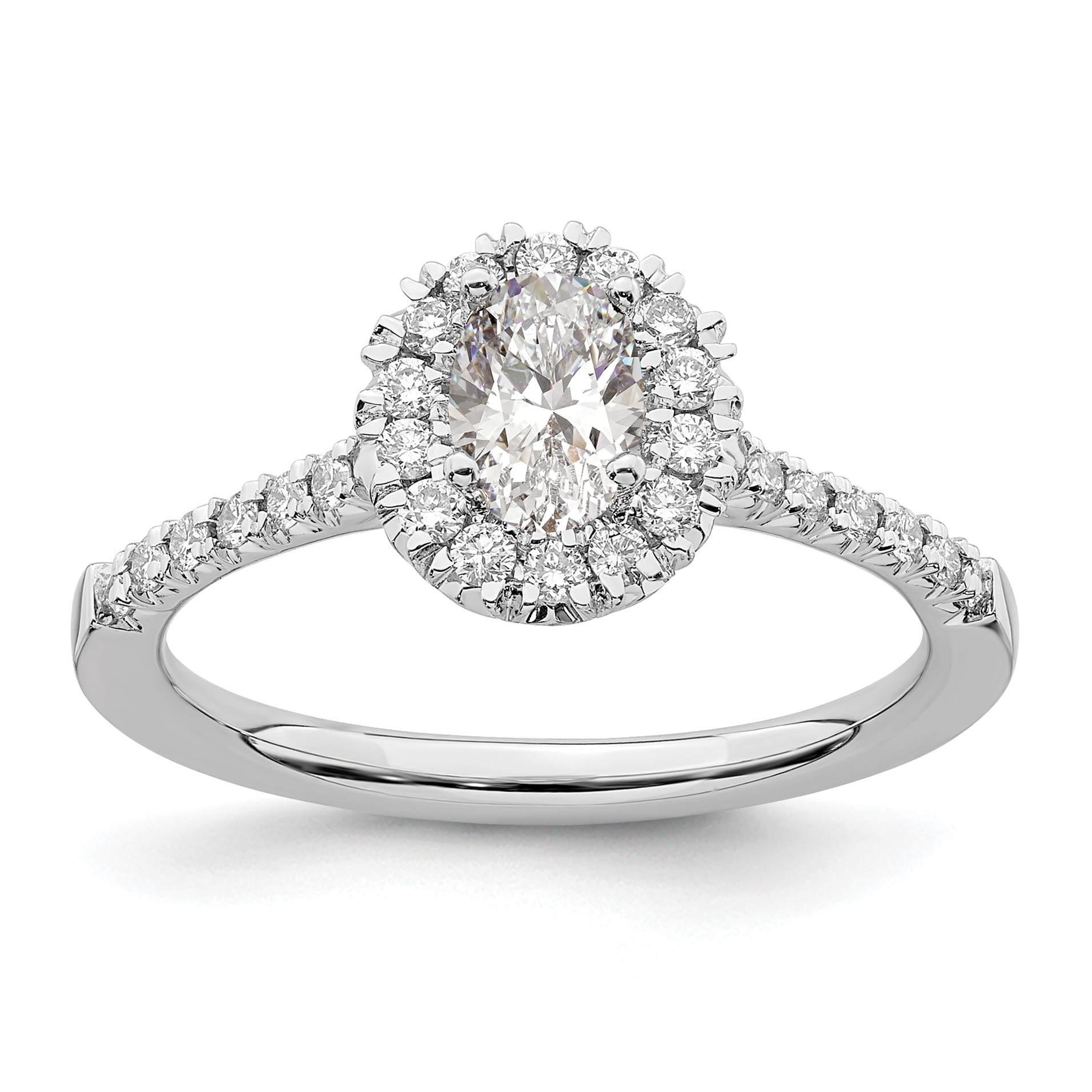 True Origin 14k White Gold 1/3 carat Lab Grown Diamond VS/SI+ G+ 1/2 carat Center Oval Semi Mount Halo Engagement Ring (RM2058E-050-WLD)