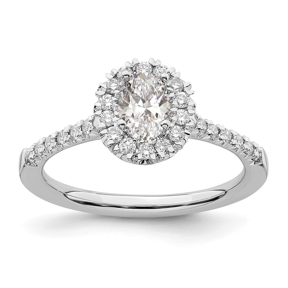 True Origin 14k White Gold 1/3 carat Lab Grown Diamond VS/SI+ G+ 1/2 carat Center Oval Semi Mount Halo Engagement Ring (RM2058E-050-WLD)