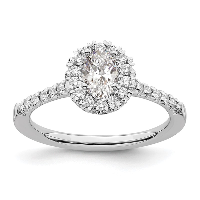 14k White Gold 1/3 carat Lab Grown Diamond VS/SI+ G+ 1/2 carat Center Oval Semi Mount Halo Engagement Ring