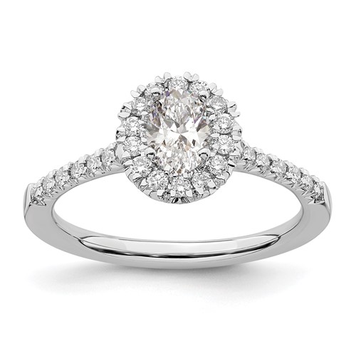 14K White Gold 0.33 Carat Lab Grown Diamond VS SI+ G+ 0.50 Carat Center Oval Semi Mount Halo Engagement Ring