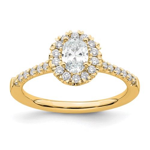 14K Yellow Gold 0.33 Carat Lab Grown Diamond VS SI+ G+ 0.50 Carat Center Oval Semi Mount Halo Engagement Ring