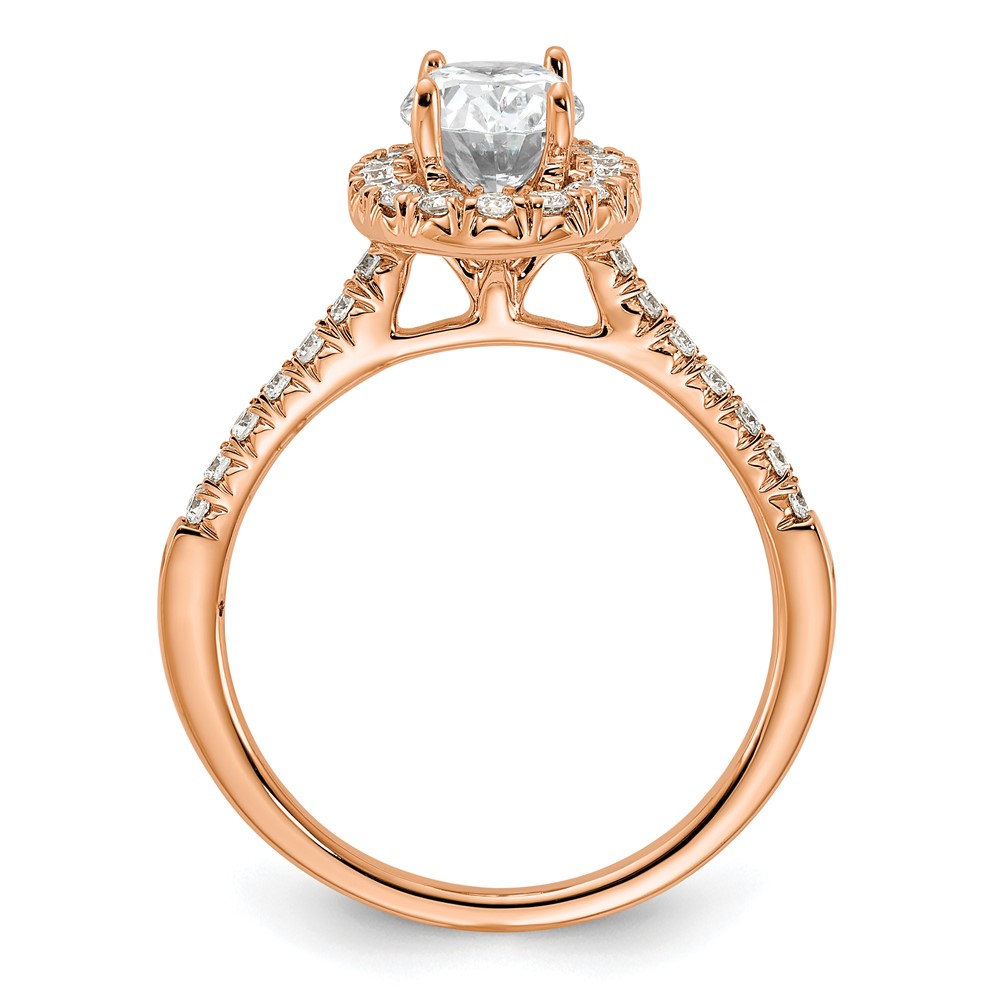 14k Rose Gold 3/8 carat Lab Grown Diamond VS/SI+ G+ 1 carat Center Oval Semi Mount Halo Engagement Ring (RM2058E-100-7RLG)