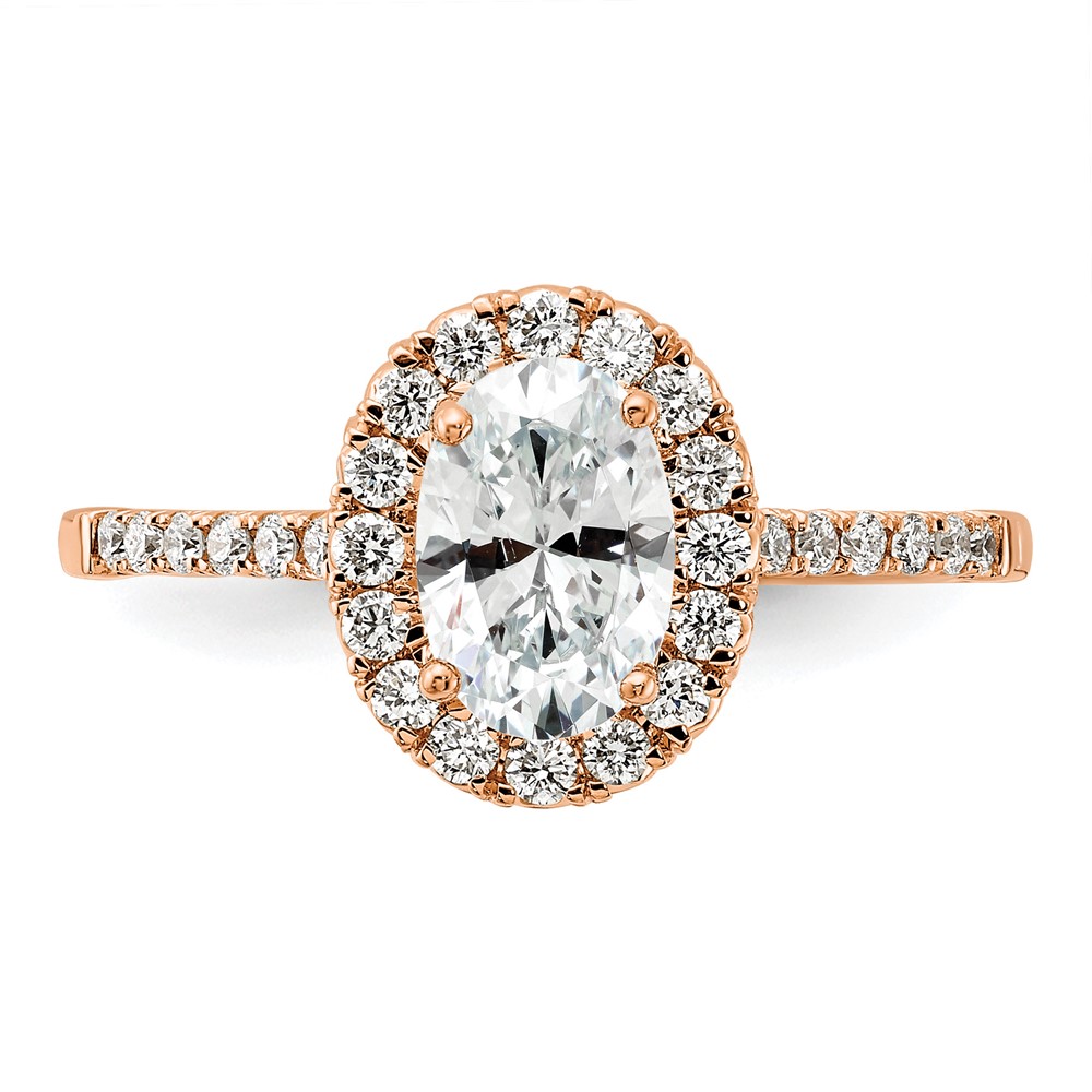 14k Rose Gold 3/8 carat Lab Grown Diamond VS/SI+ G+ 1 carat Center Oval Semi Mount Halo Engagement Ring (RM2058E-100-7RLG)