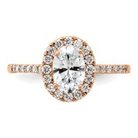 True Origin 14K Rose Gold 1.38 Carat Certified Lab Grown Diamond VS+ F+ Oval Complete Halo Engagement Ring view 4