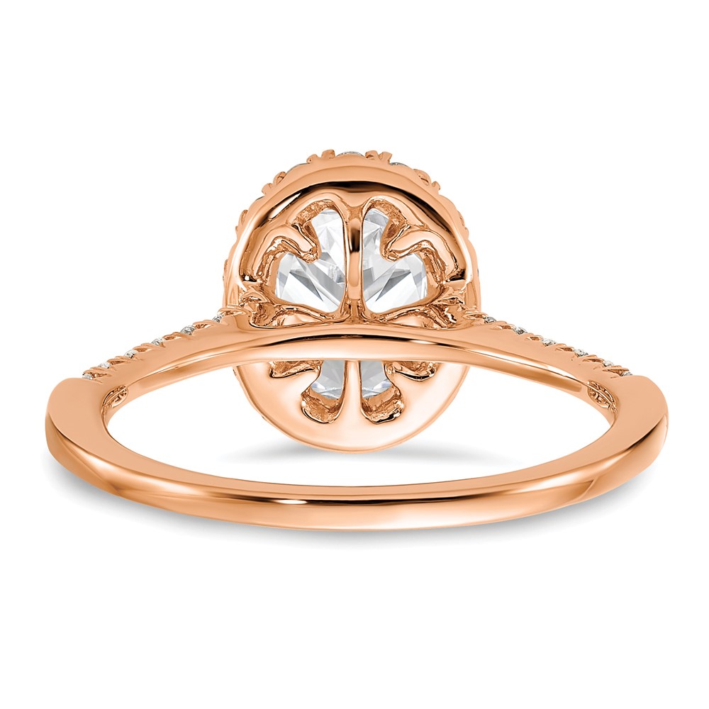 14k Rose Gold 3/8 carat Lab Grown Diamond VS/SI+ G+ 1 carat Center Oval Semi Mount Halo Engagement Ring (RM2058E-100-7RLG)