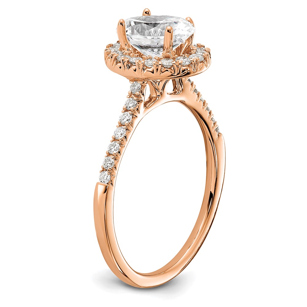 14k Rose Gold 3/8 carat Lab Grown Diamond VS/SI+ G+ 1 carat Center Oval Semi Mount Halo Engagement Ring (RM2058E-100-7RLG)