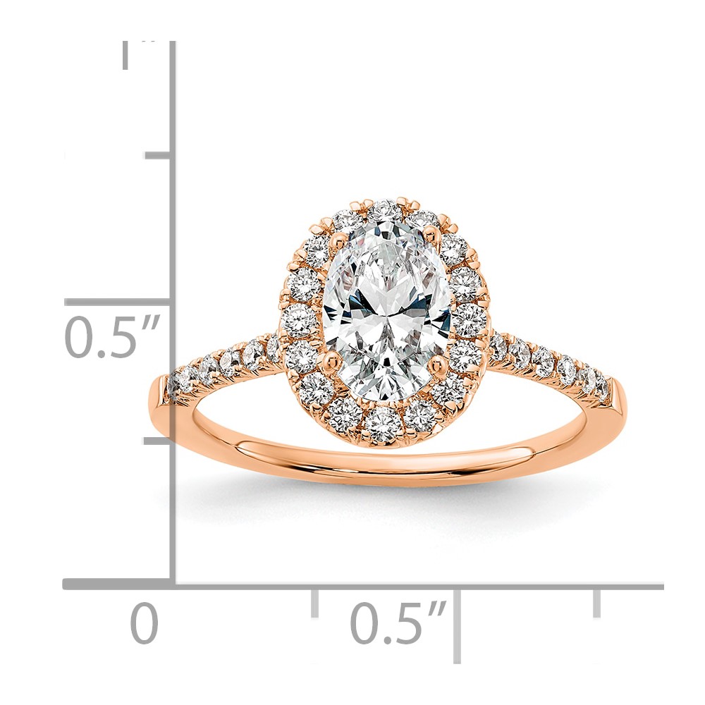 14k Rose Gold 3/8 carat Lab Grown Diamond VS/SI+ G+ 1 carat Center Oval Semi Mount Halo Engagement Ring (RM2058E-100-7RLG)