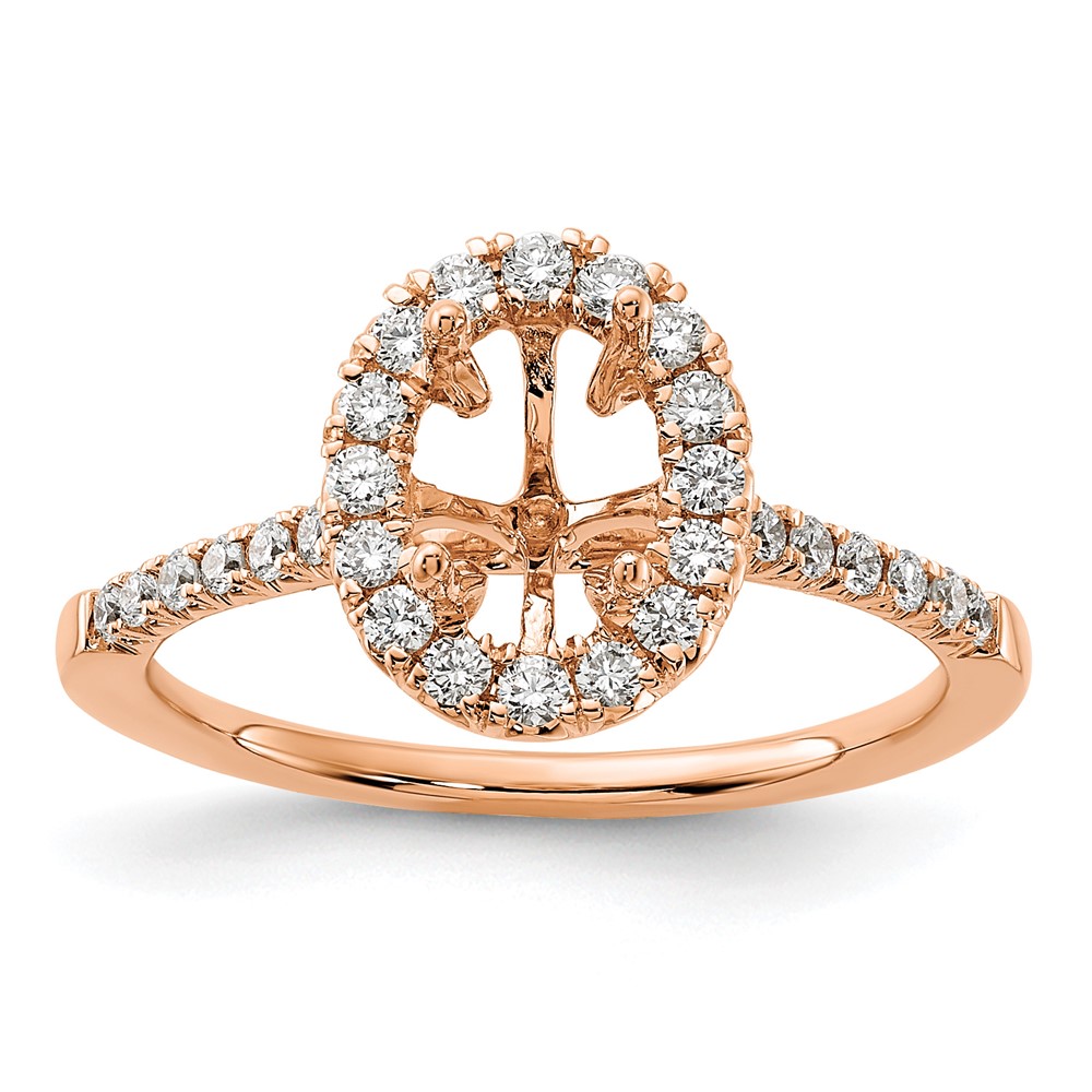 14k Rose Gold 3/8 carat Lab Grown Diamond VS/SI+ G+ 1 carat Center Oval Semi Mount Halo Engagement Ring (RM2058E-100-7RLG)