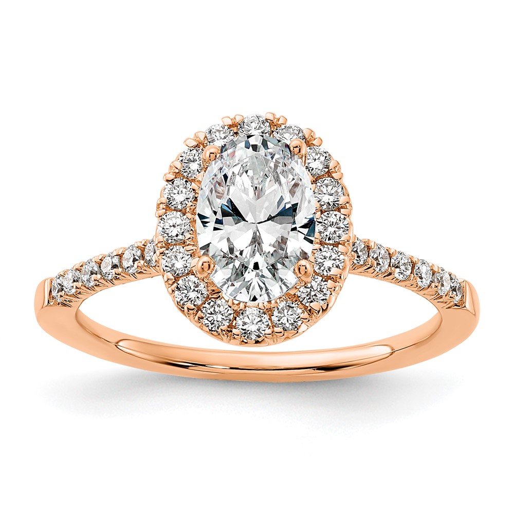14k Rose Gold 3/8 carat Lab Grown Diamond VS/SI+ G+ 1 carat Center Oval Semi Mount Halo Engagement Ring (RM2058E-100-7RLG)