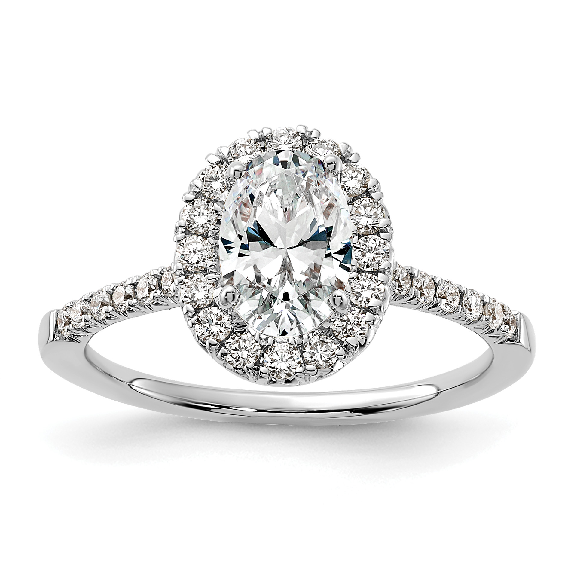 True Origin 14k White Gold 3/8 carat Lab Grown Diamond VS/SI+ G+ 1 carat Center Oval Semi Mount Halo Engagement Ring (RM2058E-100-WLD)