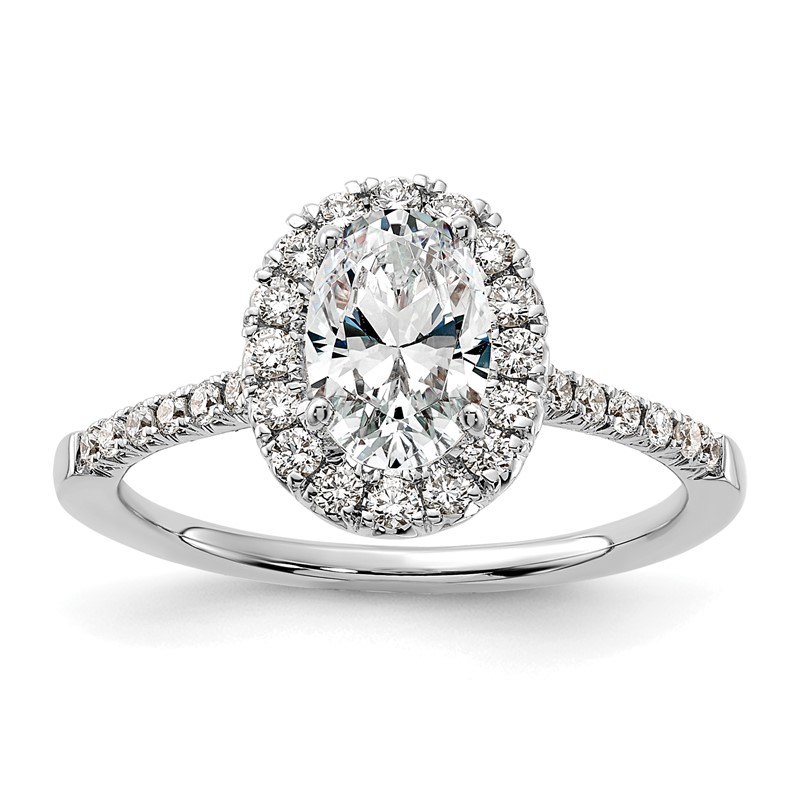 14k White Gold 3/8 carat Lab Grown Diamond VS/SI+ G+ 1 carat Center Oval Semi Mount Halo Engagement Ring