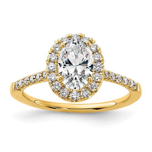 14K Yellow Gold 0.88 Carat Lab Grown Diamond VS SI+ G+ Oval Complete Halo Engagement Ring