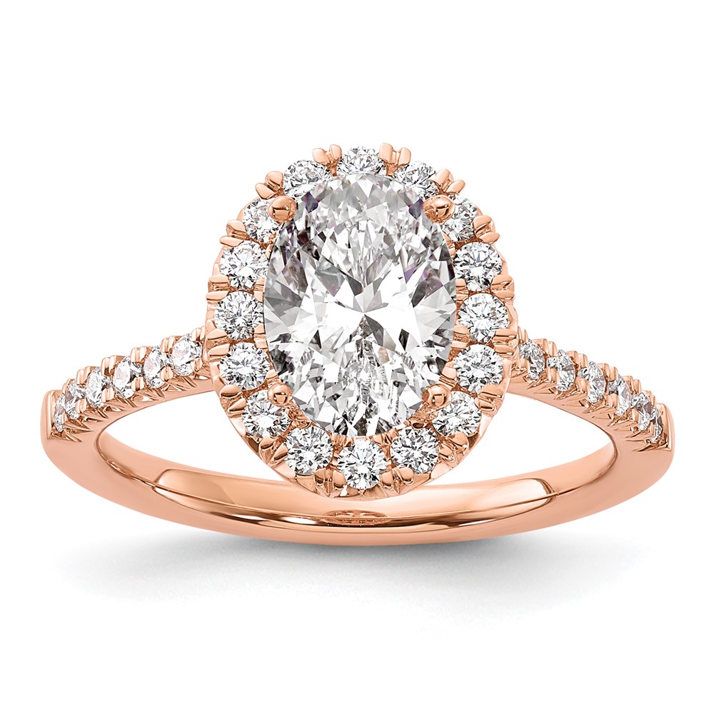 14K Rose Gold 0.50 Carat Lab Grown Diamond VS SI+ G+ 1.50 Carat Center Oval Semi Mount Halo Engagement Ring