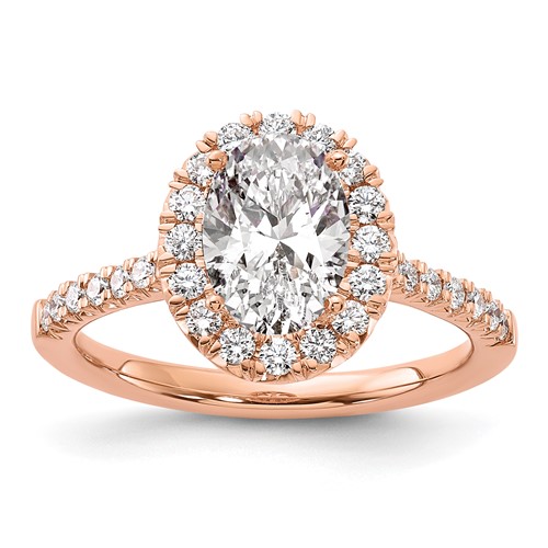14K Rose Gold 0.50 Carat Lab Grown Diamond VS SI+ G+ 1.50 Carat Center Oval Semi Mount Halo Engagement Ring