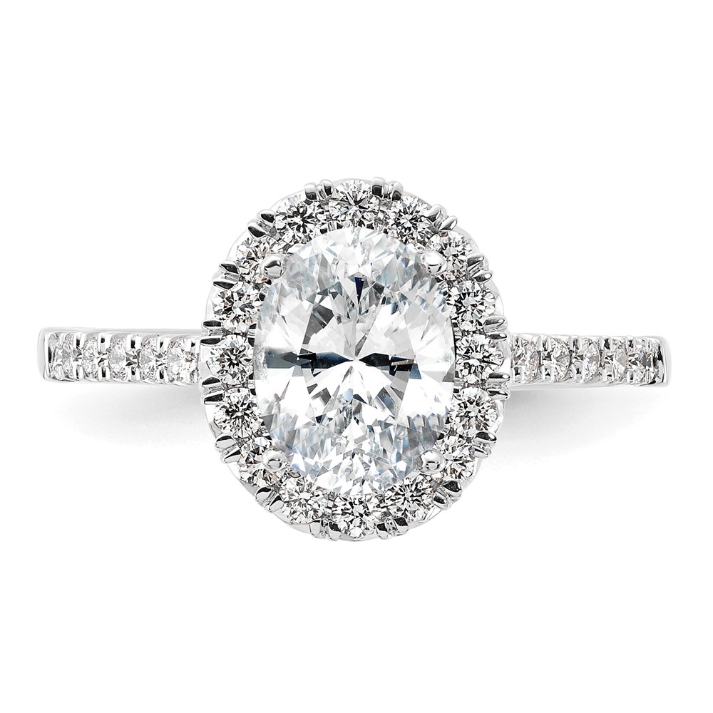 14k White Gold 1/2 carat Lab Grown Diamond VS/SI+ G+ 1 1/2 carat Center Oval Semi Mount Halo Engagement Ring (RM2058E-150-7WLG)