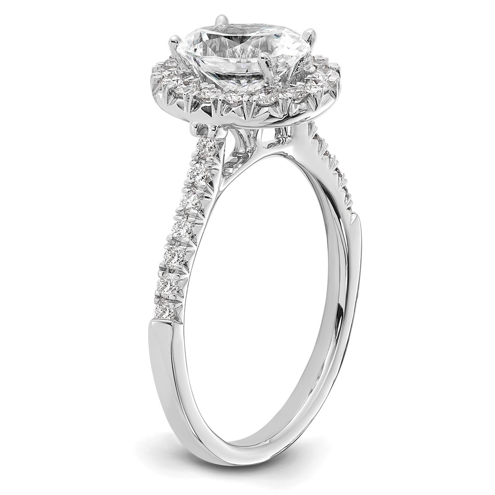 14k White Gold 1/2 carat Lab Grown Diamond VS/SI+ G+ 1 1/2 carat Center Oval Semi Mount Halo Engagement Ring (RM2058E-150-7WLG)