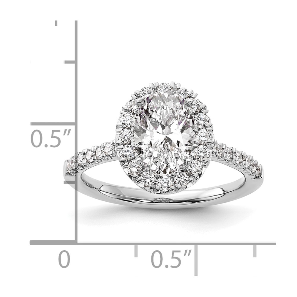 14k White Gold 1/2 carat Lab Grown Diamond VS/SI+ G+ 1 1/2 carat Center Oval Semi Mount Halo Engagement Ring (RM2058E-150-7WLG)
