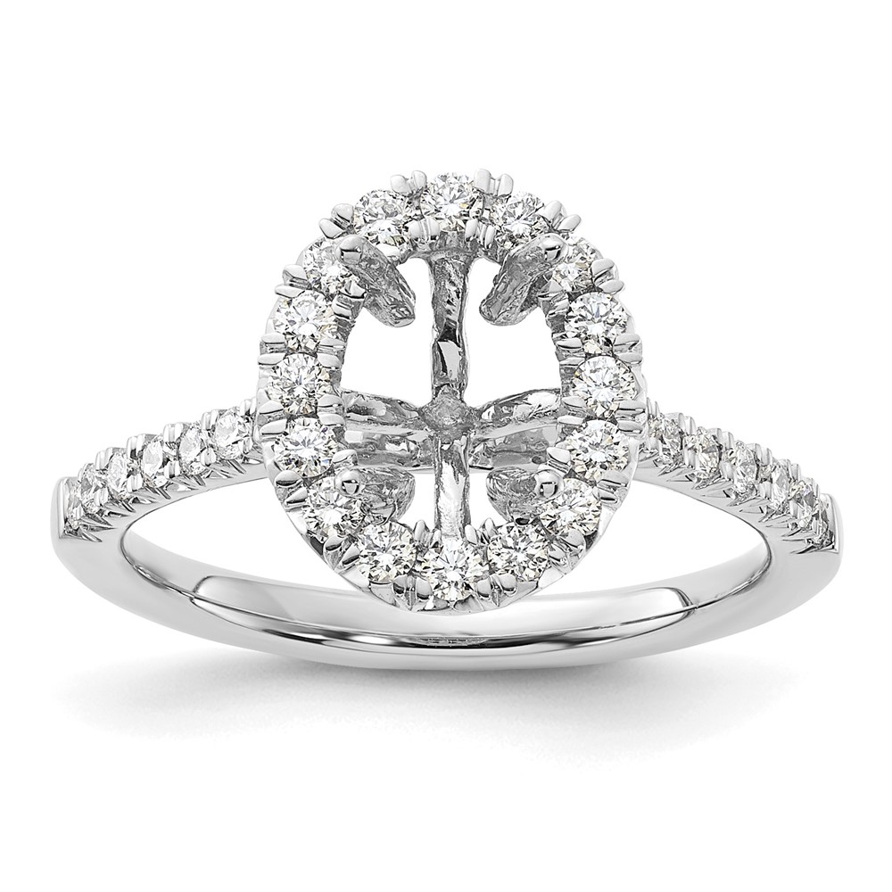 14k White Gold 1/2 carat Lab Grown Diamond VS/SI+ G+ 1 1/2 carat Center Oval Semi Mount Halo Engagement Ring (RM2058E-150-7WLG)